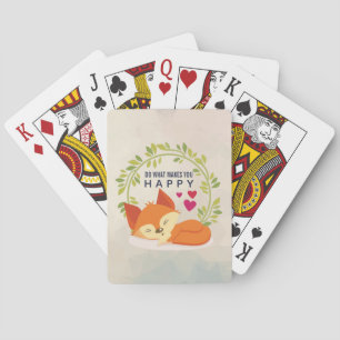 Do What Makes You Happy Sleeping Fox with Hearts Playing Cards