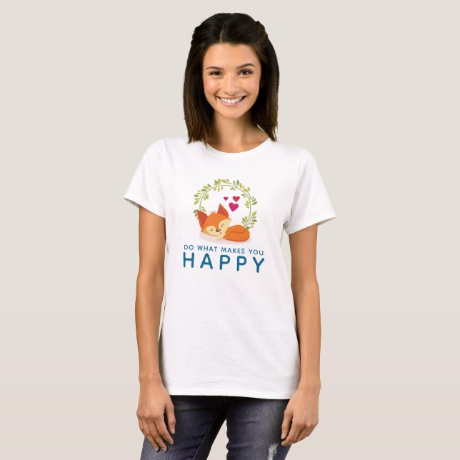 Do What Makes You Happy Sleeping Fox with Hearts T-Shirt (Front Full)