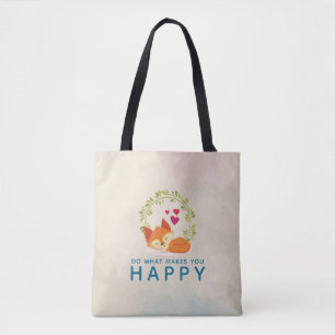 Do What Makes You Happy Sleeping Fox with Hearts Tote Bag