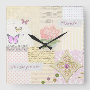 Do what you love - Girly Pink & Cream collage Square Wall Clock