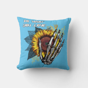 Do What You Love - Skeleton Hand and Sunflower Cushion