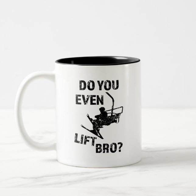 Do you even lift bro? funny men's ski mug (Left)
