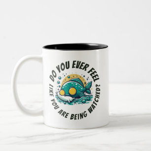 Do you feel watched? Yellow Fish pillow Two-Tone Coffee Mug