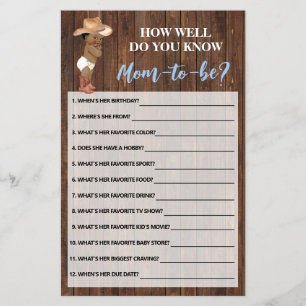 Do You Know Mum AA Cowboy Shower Game Card