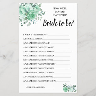 Do you know the Bride GreenRoses Shower Game Card