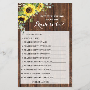 Do you know the Bride Sunflowers Shower Game Card