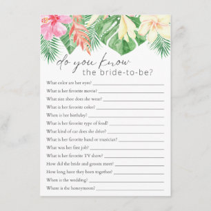 Do You Know the Bride Tropical  Bridal Shower Game Enclosure Card