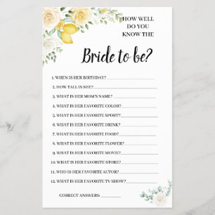 Do you know the Bride WhiteRoses Shower Game Card