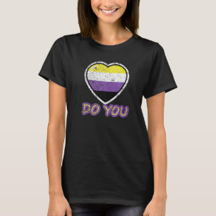 Do You Non Binary Pride Distressed Flag Heart Shap T-Shirt