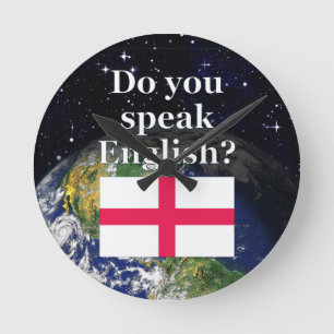 Do you speak English? in English. Flag & Earth Round Clock