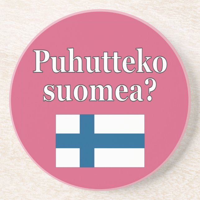 Do you speak Finnish? in Finnish. Flag Coaster (Front)