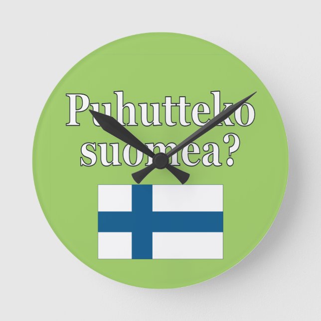 Do you speak Finnish? in Finnish. Flag Round Clock (Front)