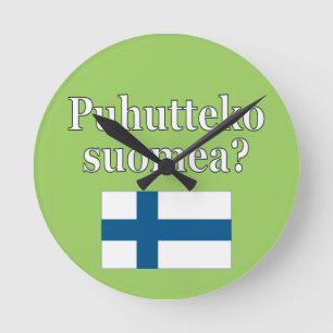 Do you speak Finnish? in Finnish. Flag Round Clock