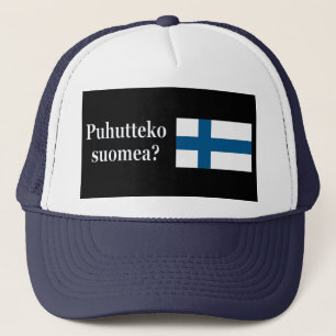 Do you speak Finnish? in Finnish. Flag wf Trucker Hat