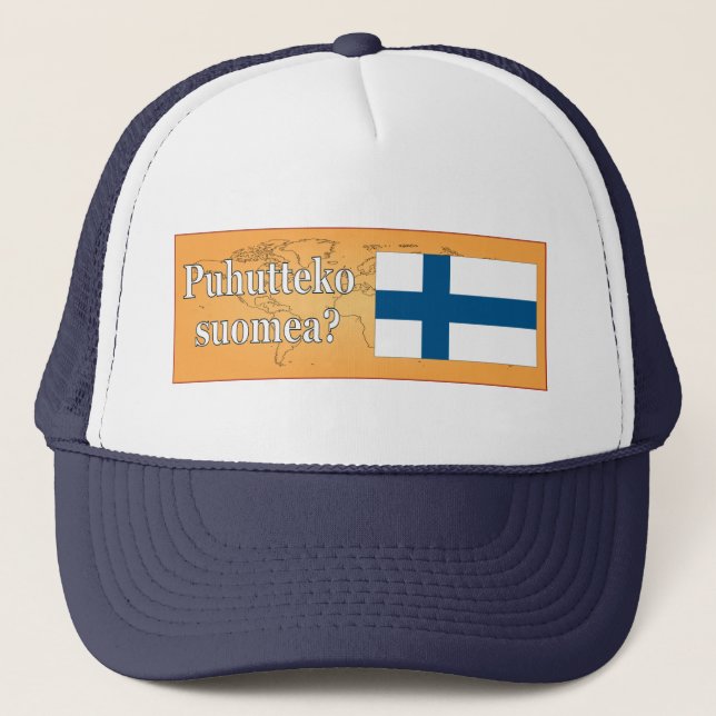 Do you speak Finnish? in Finnish. Flag wf Trucker Hat (Front)