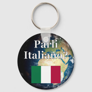 Do you speak Italian? in Italian. Flag & Earth Key Ring
