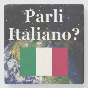 Do you speak Italian? in Italian. Flag & Earth Stone Coaster