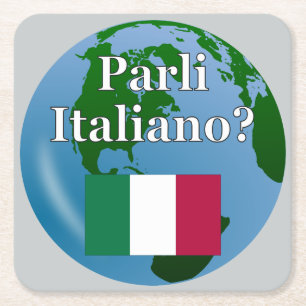 Do you speak Italian? in Italian. Flag & globe Square Paper Coaster