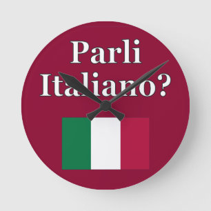 Do you speak Italian? in Italian. Flag Round Clock