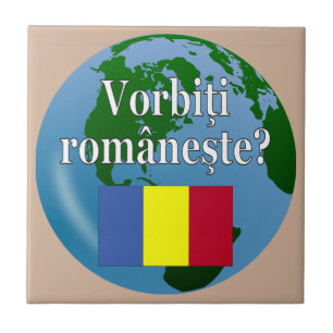 Do you speak Romanian? in Romanian. Flag & globe Tile