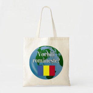 Do you speak Romanian? in Romanian. Flag & globe Tote Bag