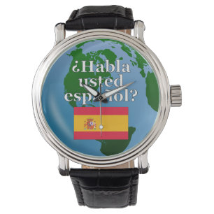 Do you speak Spanish? in Spanish. Flag & globe Watch