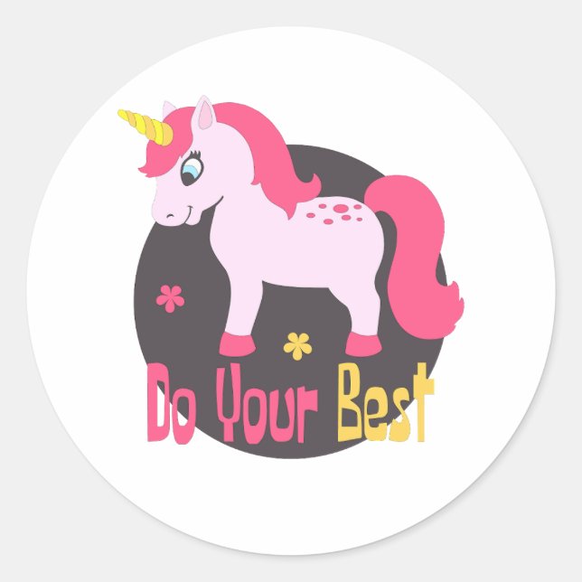 Do Your Best Kawaii Cute Pink Unicorn Colourful Classic Round Sticker (Front)