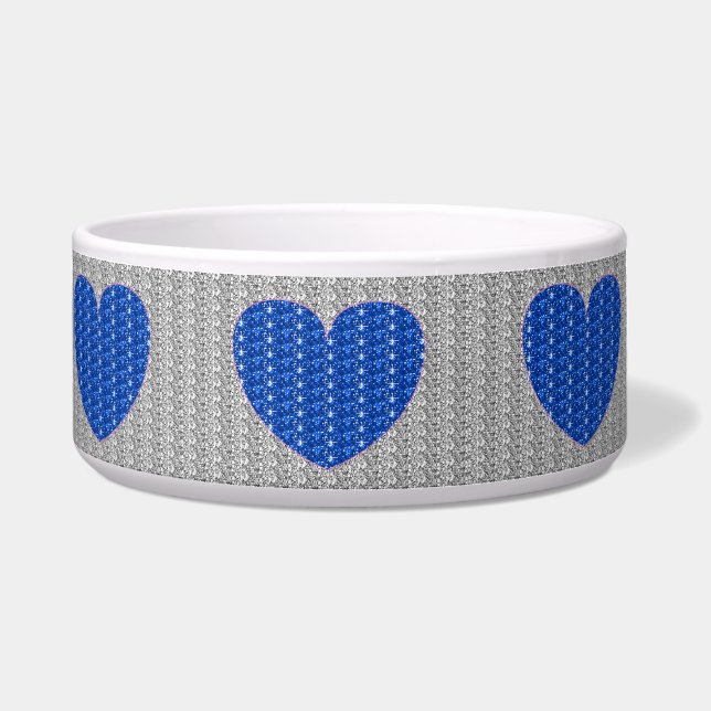 Dob Bowl Silver Blue Heart Glitter (Front)