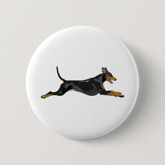 Doberman All Natural Running Black 6 Cm Round Badge