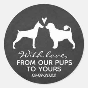 Doberman and Portuguese Water Dog Love Classic Round Sticker