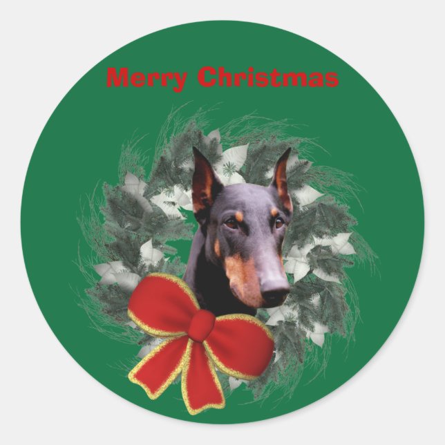 Doberman And Wreath Christmas Holiday Sticker (Front)