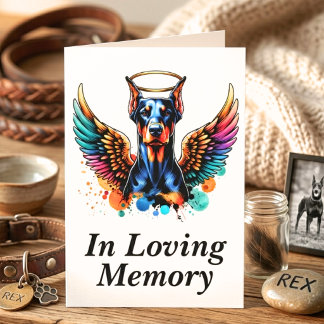 Doberman Angel Dog Memorial Rainbow Bridge Tribute Card