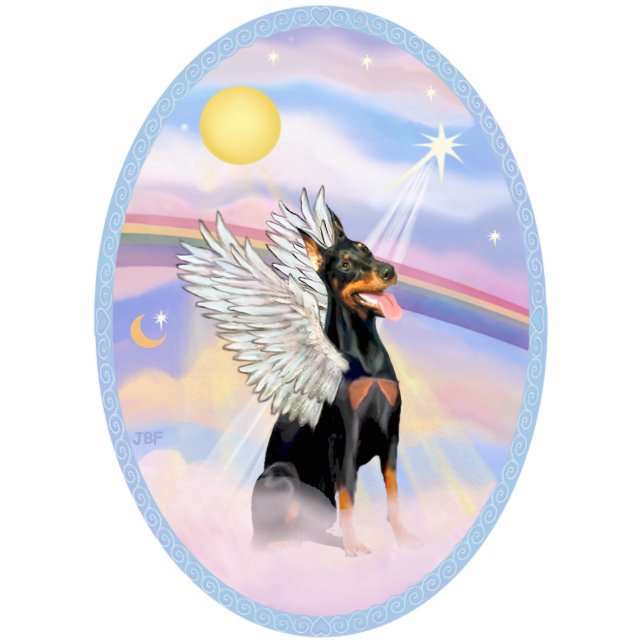 Doberman Angel in Heaven's Clouds Standing Photo Sculpture (Front)