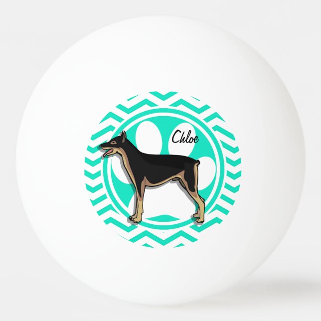 Doberman; Aqua Green Chevron Ping Pong Ball (Front)