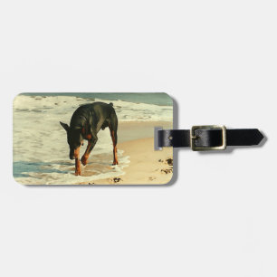 Doberman at the Beach Painting Image Luggage Tag