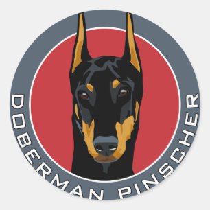 Doberman Badge, Black with Red Classic Round Sticker