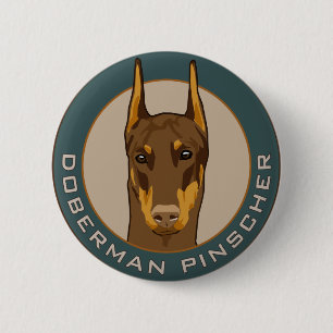Doberman Badge, Red 6 Cm Round Badge