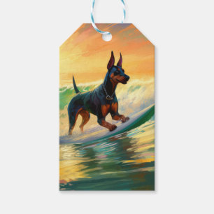 Doberman Beach Surfing Painting Gift Tags
