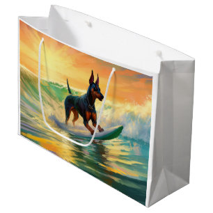 Doberman Beach Surfing Painting Large Gift Bag