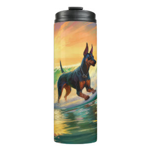 Doberman Beach Surfing Painting Thermal Tumbler