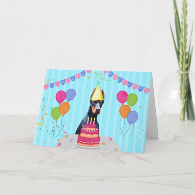 Doberman Birthday Holiday Card (Front)