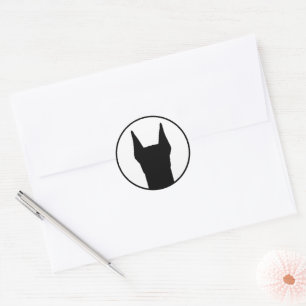 Doberman Black On White Classic Round Sticker