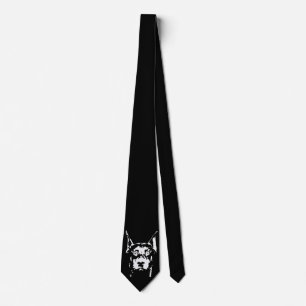 Doberman Black & White Pop Art Dog Face Neck Tie