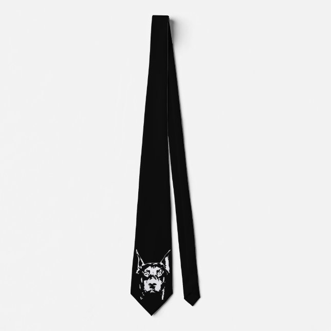 Doberman Black & White Pop Art Dog Face Neck Tie (Front)
