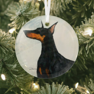 Doberman by Hevener Glass Tree Decoration