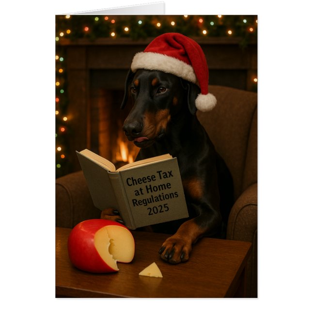 Doberman  'Cheese Tax' Christmas card (Front)