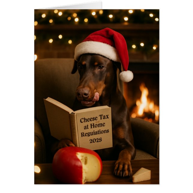 Doberman  'Cheese Tax' Christmas card (Front)