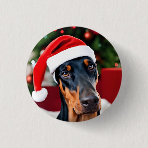 Doberman Christmas 3 Cm Round Badge