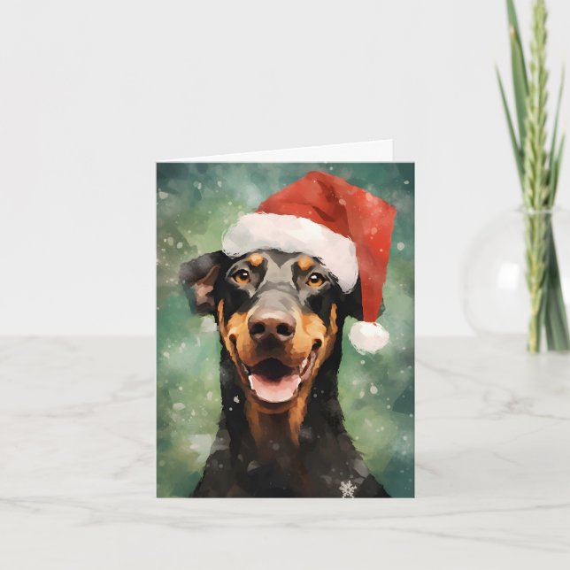 Doberman Christmas brush painting artwork Card (Front)