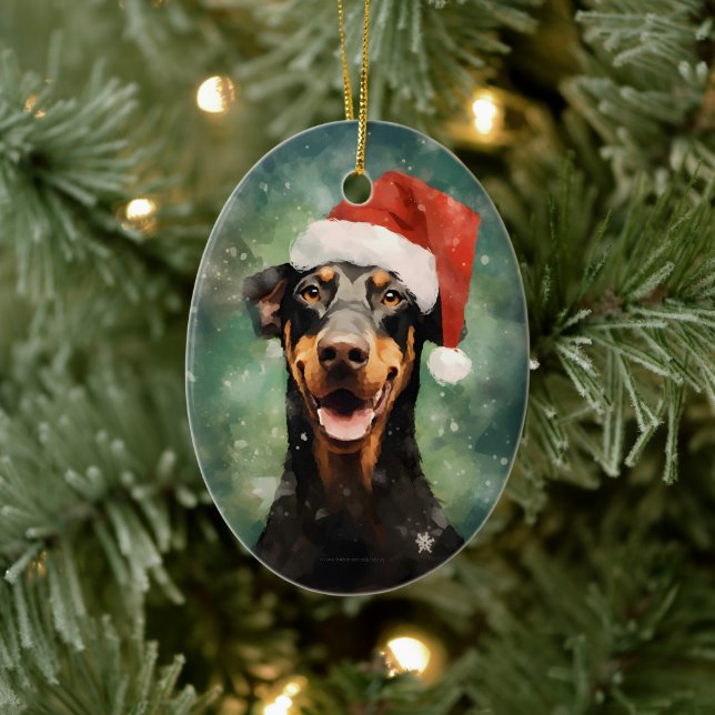 Doberman Christmas brush painting artwork Ceramic Tree Decoration (Tree)